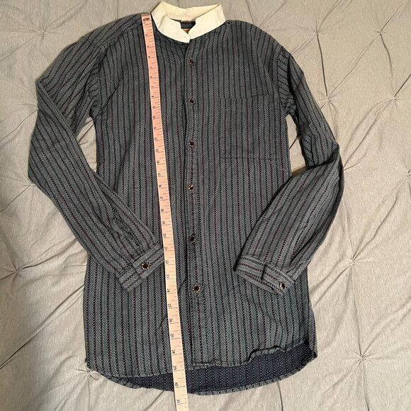 Wah Maker Small Blue Collarless Button up Shirt *tailored* - Picture 3 of 6